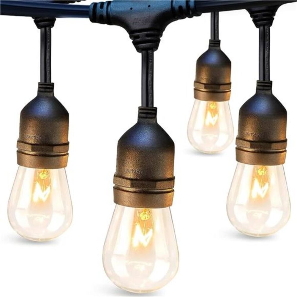 48 FT Outdoor String Lights Commercial Grade Weatherproof Strand, 18 Edison